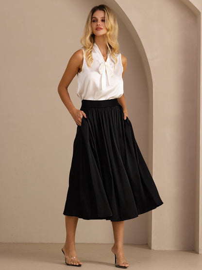 Rosstef 19Momme Stretch Silk A-Line Pleated Skirt