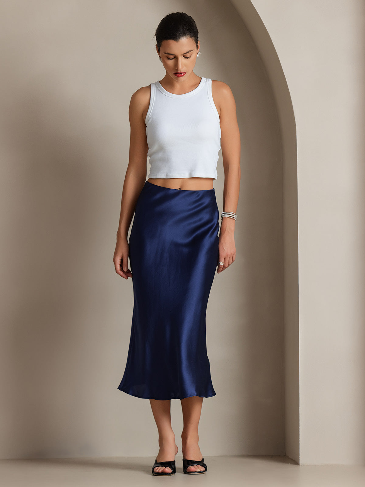 Rosstef 100% Mulberry Silk Stretch Long Straight Skirt