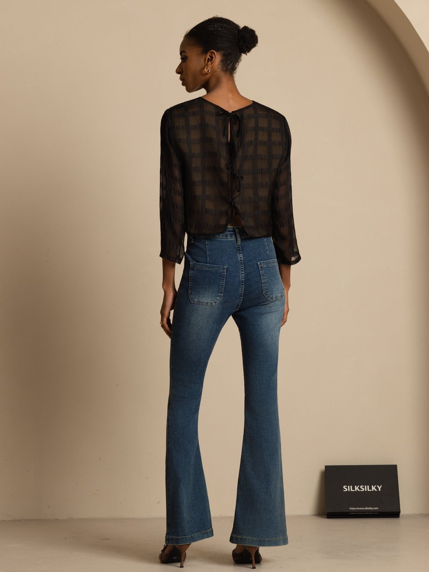 Rosstef Pure Silk Grid Crop Blouse