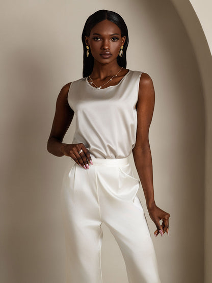 Rosstef 19Momme Silk Sleeveless Round Neck Women's Tank Top