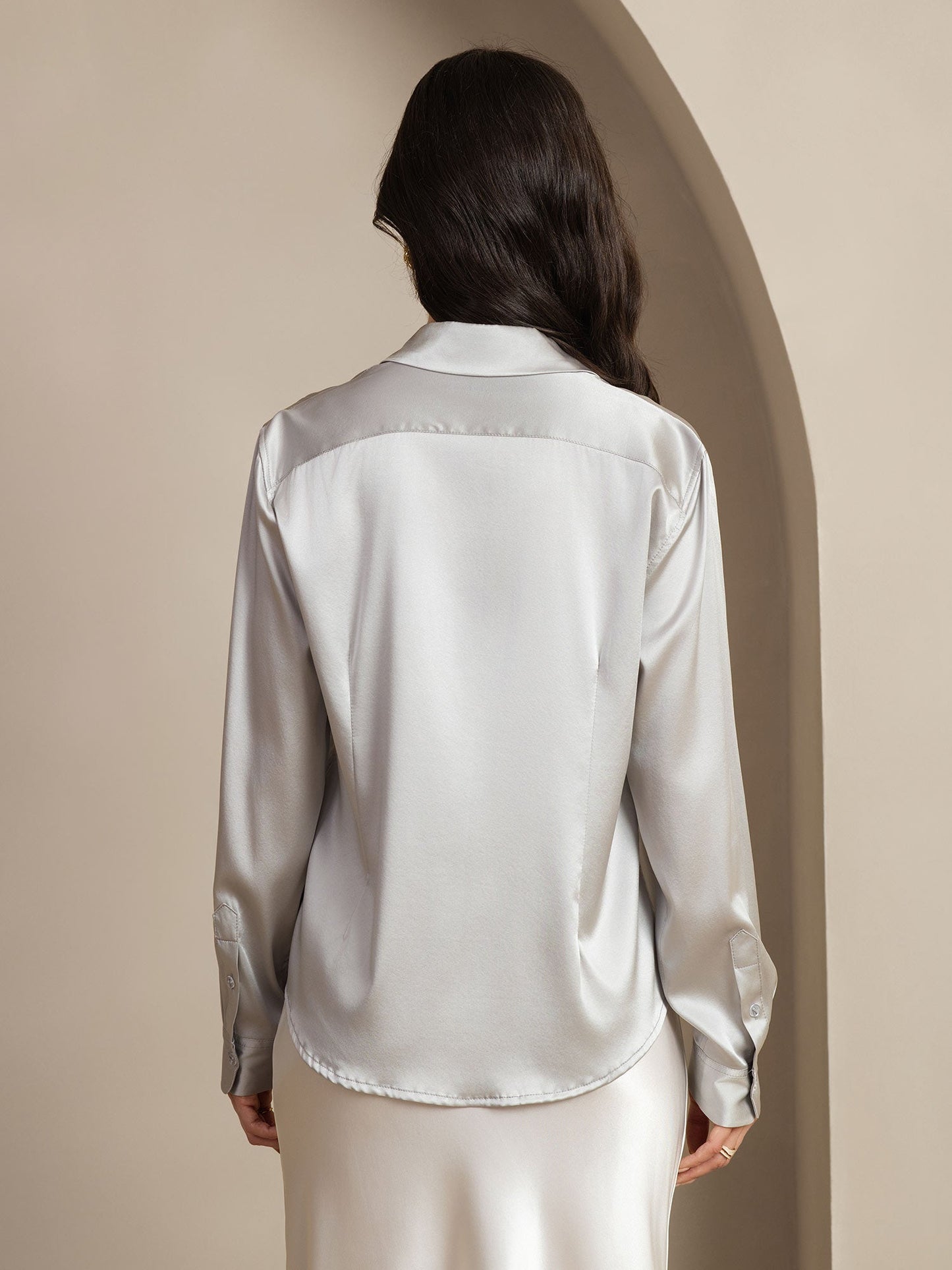 Rosstef 19Momme Silk Long Sleeve Lapel Collar Kadın Giyimi