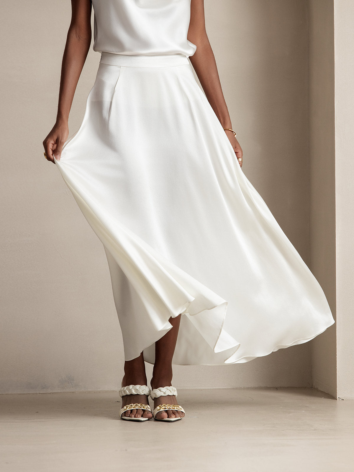 Rosstef 19Momme Silk A Line Maxi Skirt with Lining