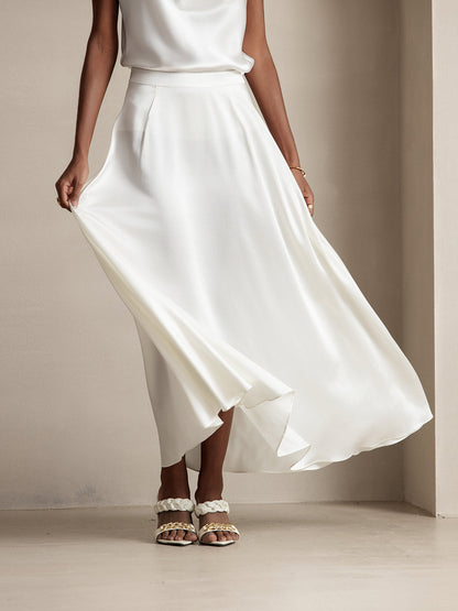 Rosstef 19Momme Silk A Line Maxi Skirt with Lining