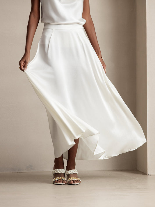 Rosstef 19Momme Silk A Line Maxi Skirt with Lining