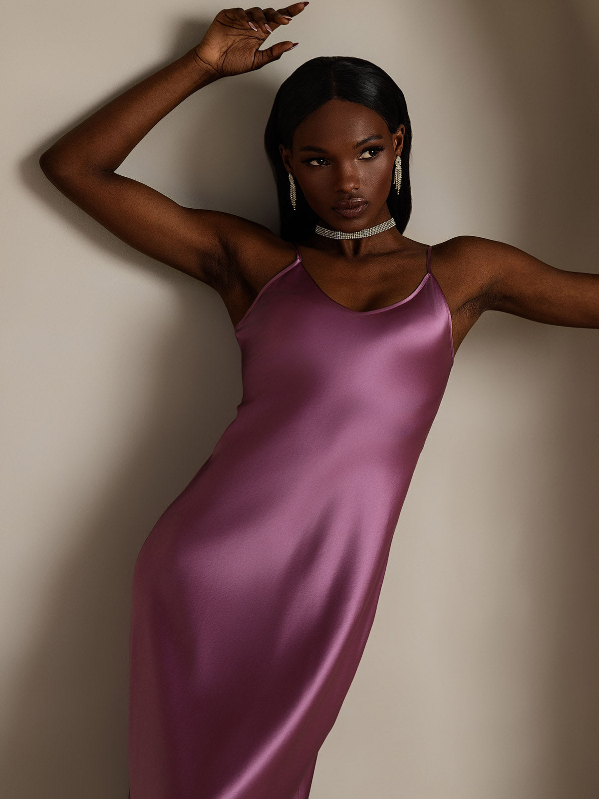 Rosstef 100% Mulberry Silk Spaghetti Strap V Neck Midi Dress