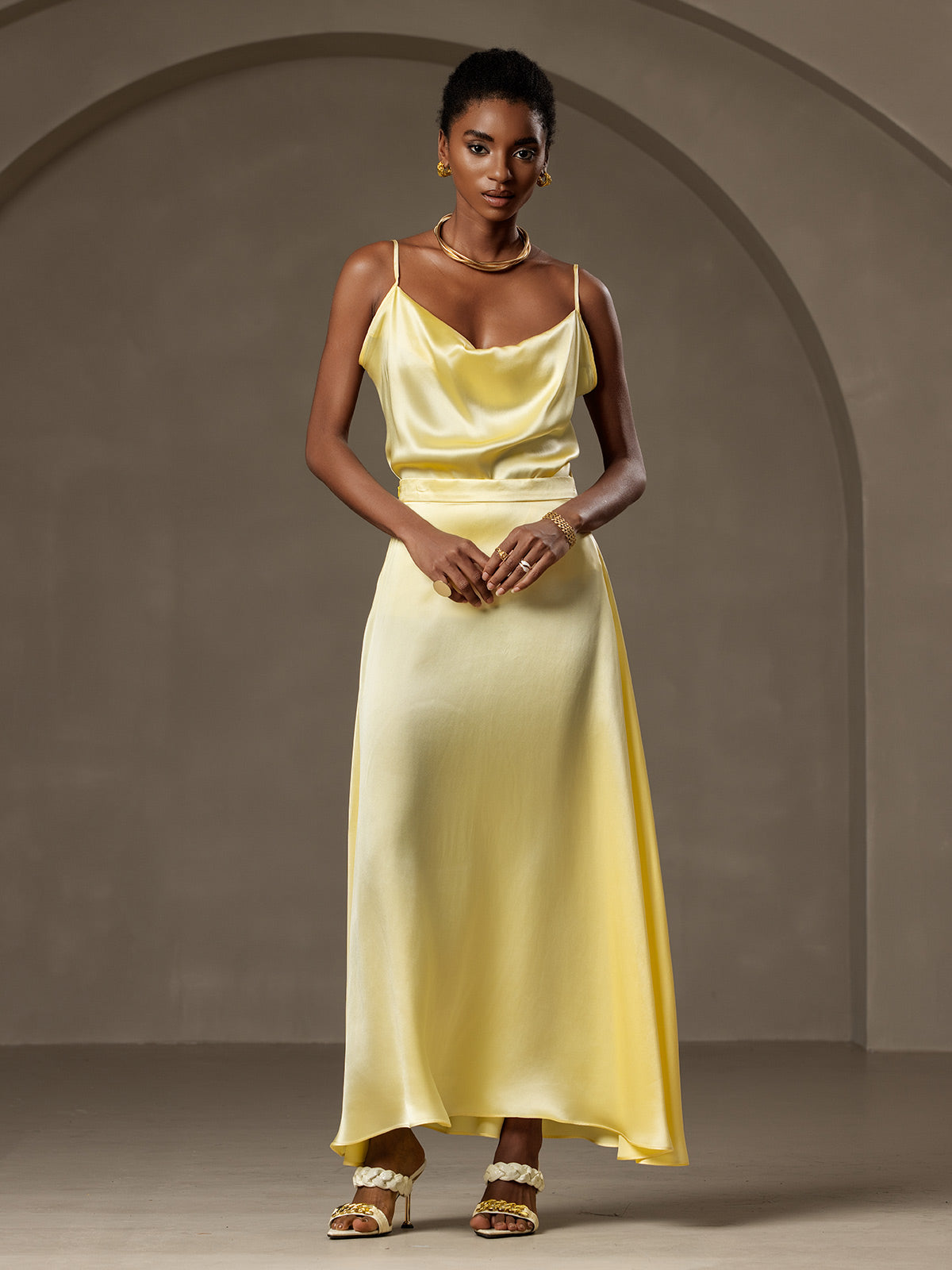 Rosstef 19Momme Silk A Line Maxi Skirt with Lining
