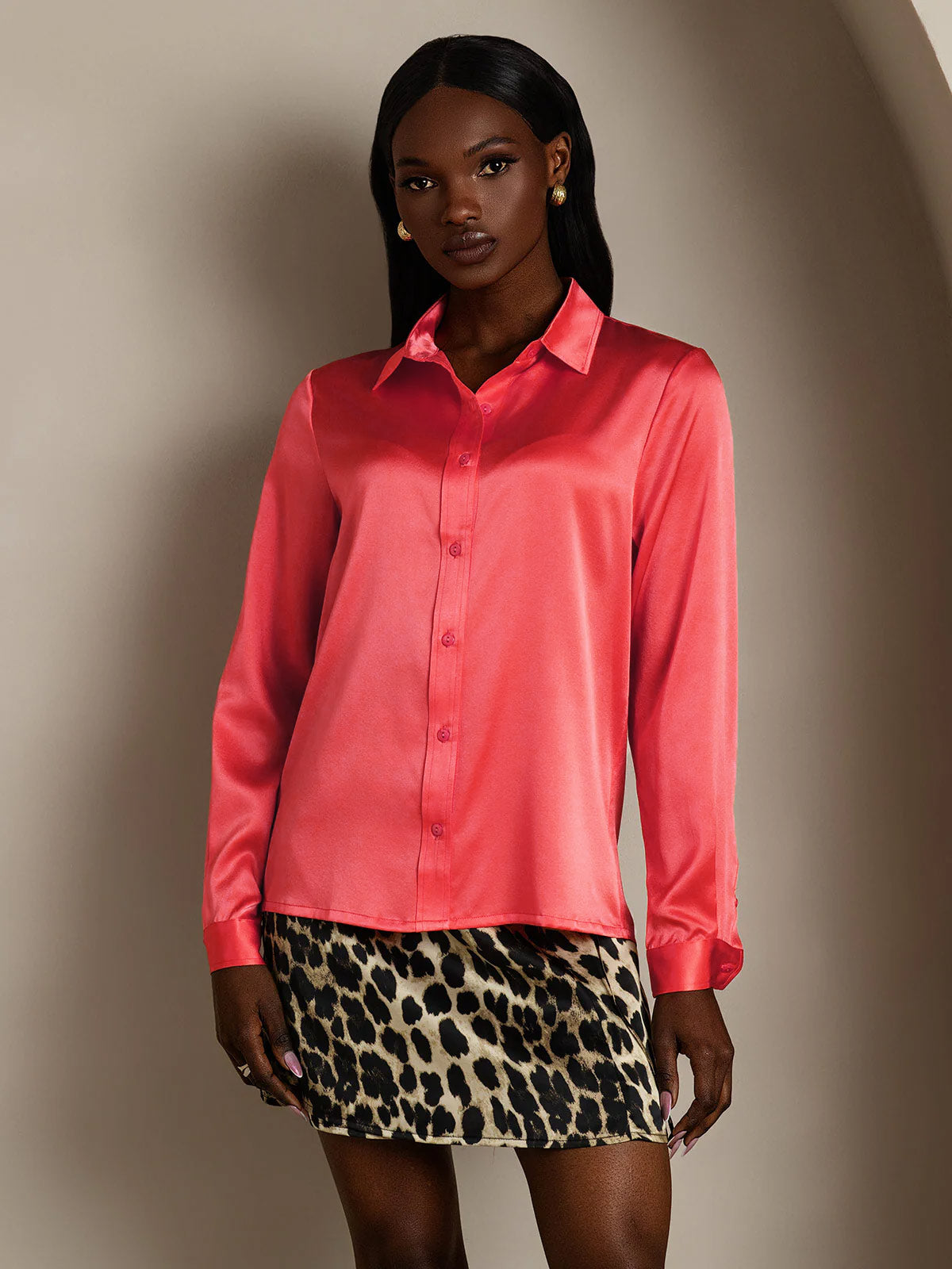 Rosstef 19Momme Silk Lapel Collar Long Sleeve Women's Shirt