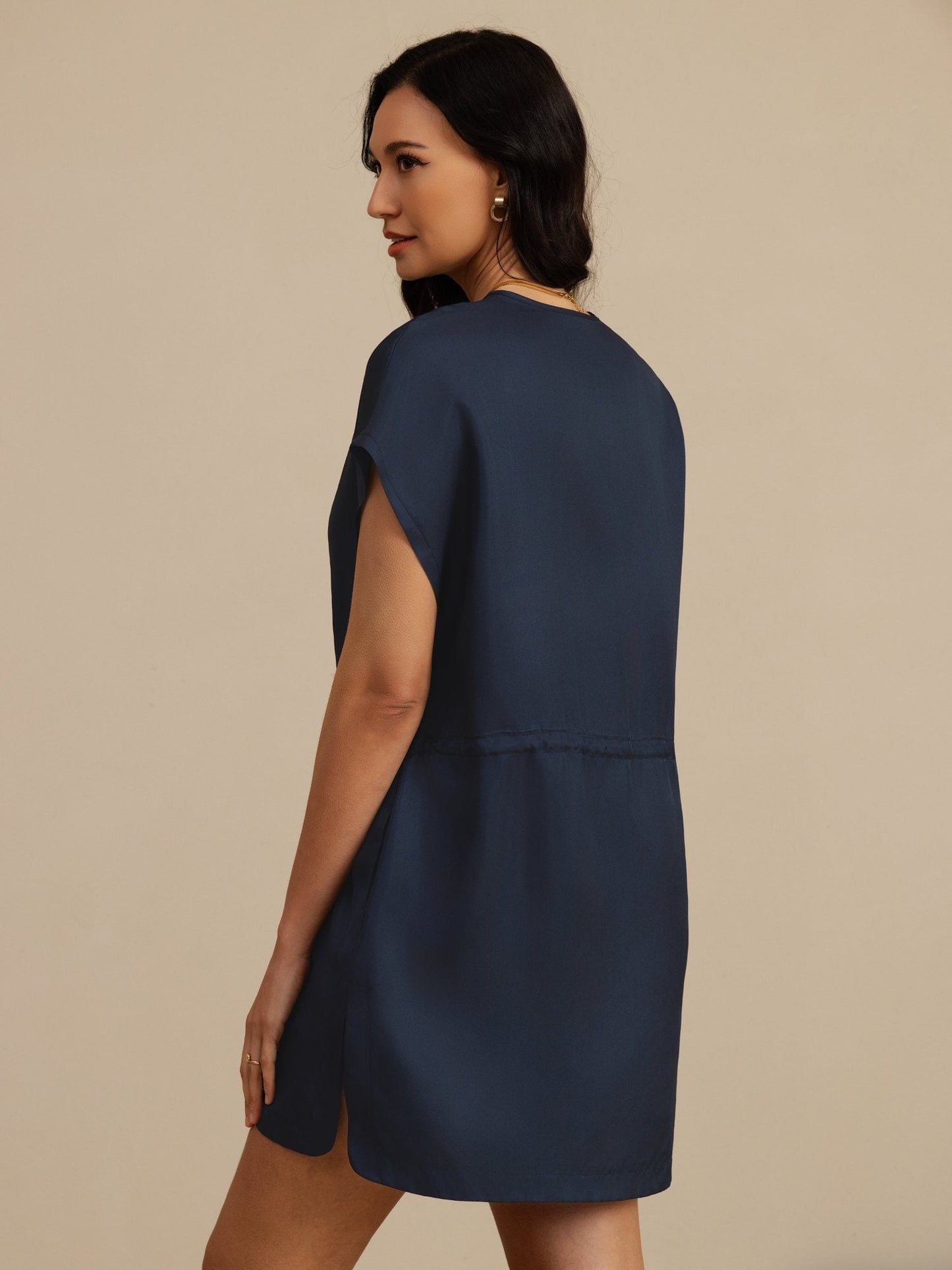 Rosstef Pure Silk Henley Neck Cap Sleeve Short Dress
