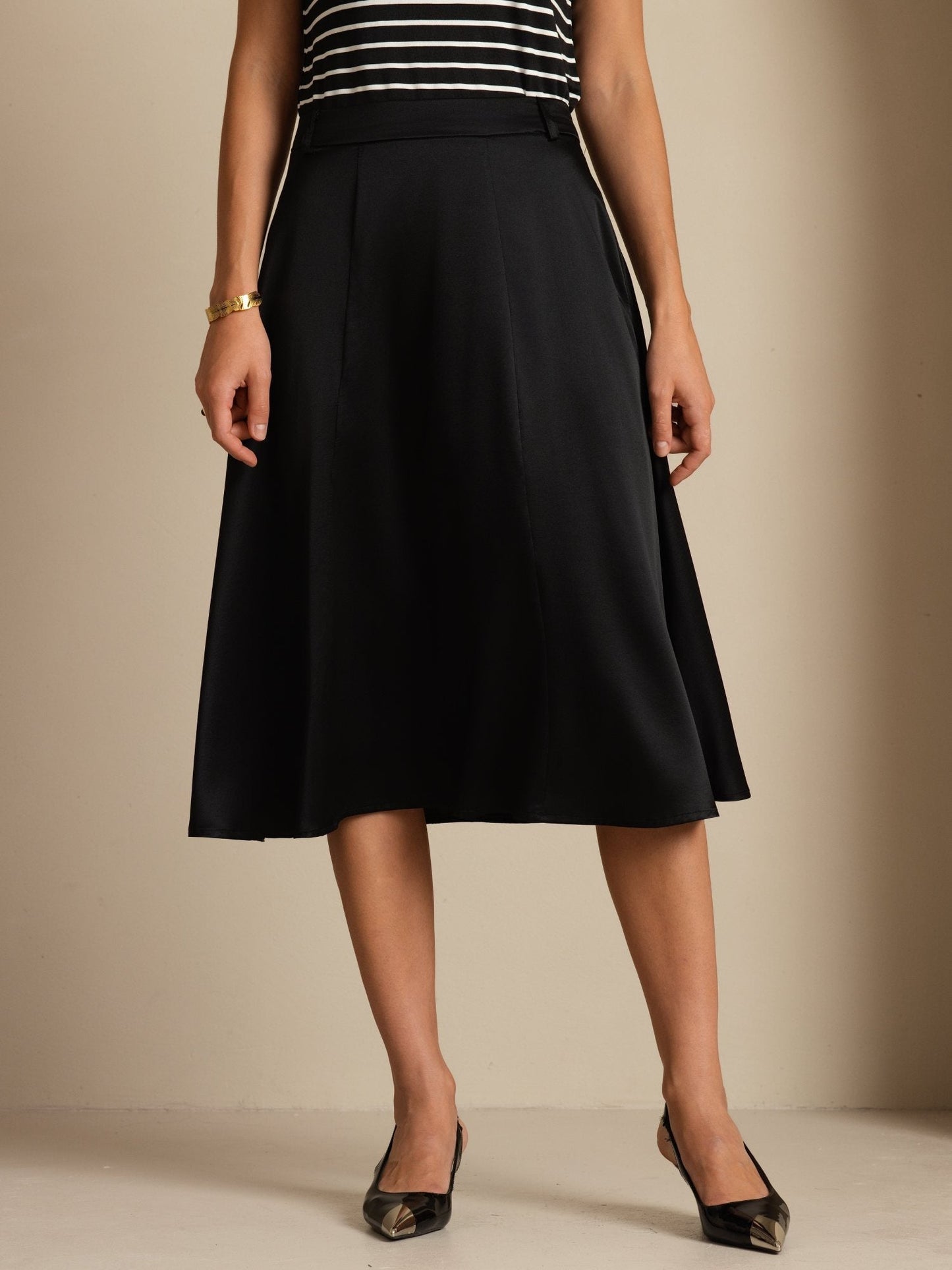 Rosstef Silk A-Line Midi Skirt with Pockets
