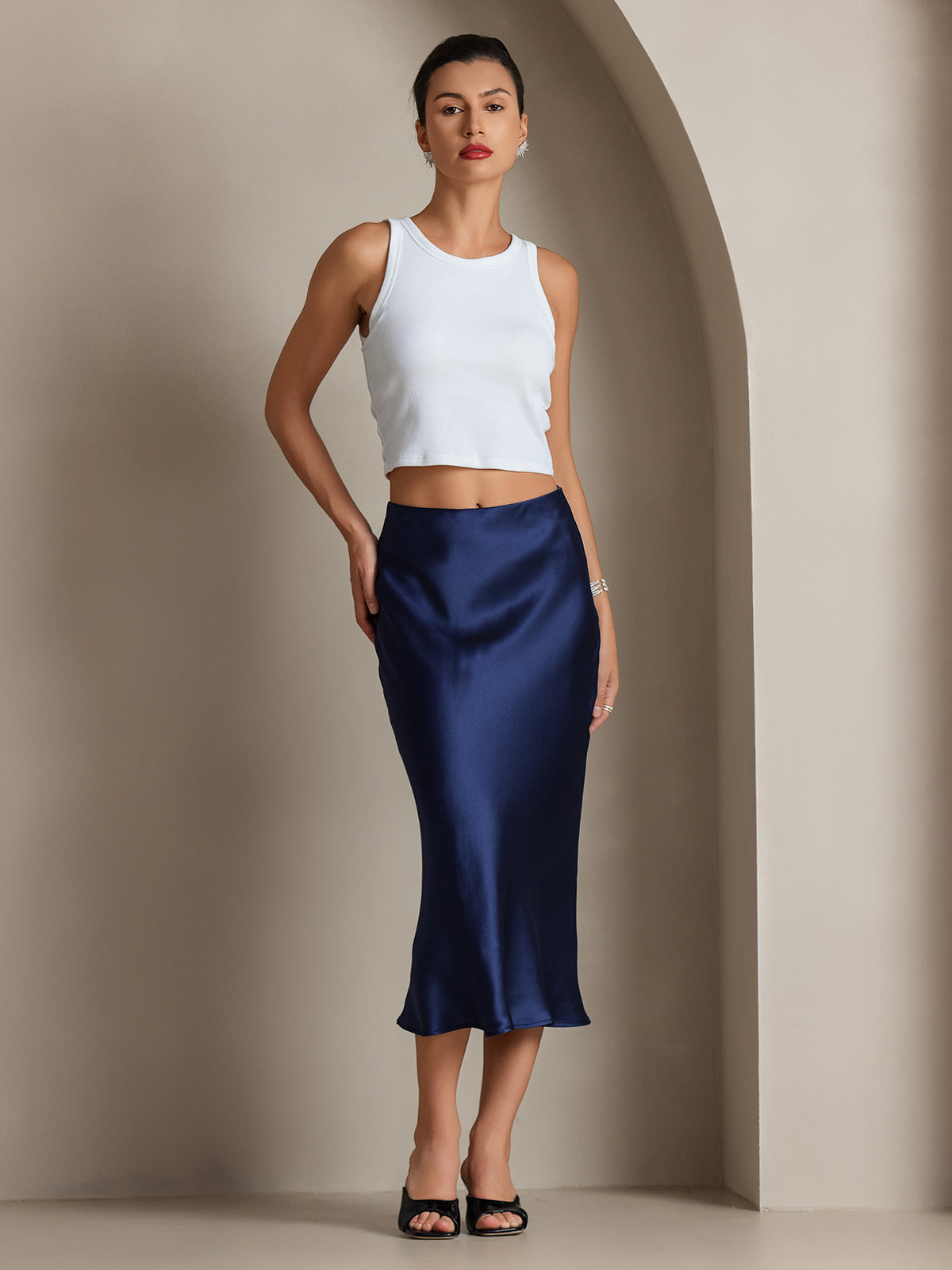 Rosstef 100% Mulberry Silk Stretch Long Straight Skirt