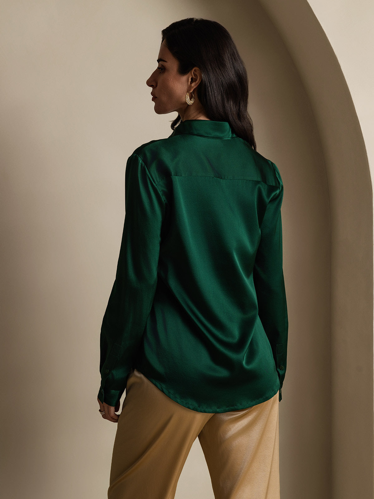 Rosstef 19Momme Silk Long Sleeve Lapel Collar Women's Shirt