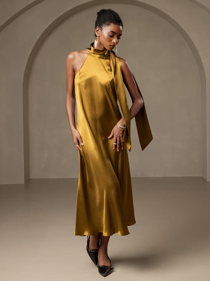 Rosstef 19Momme Silk Sleeveless Tie Neck Midi Dress