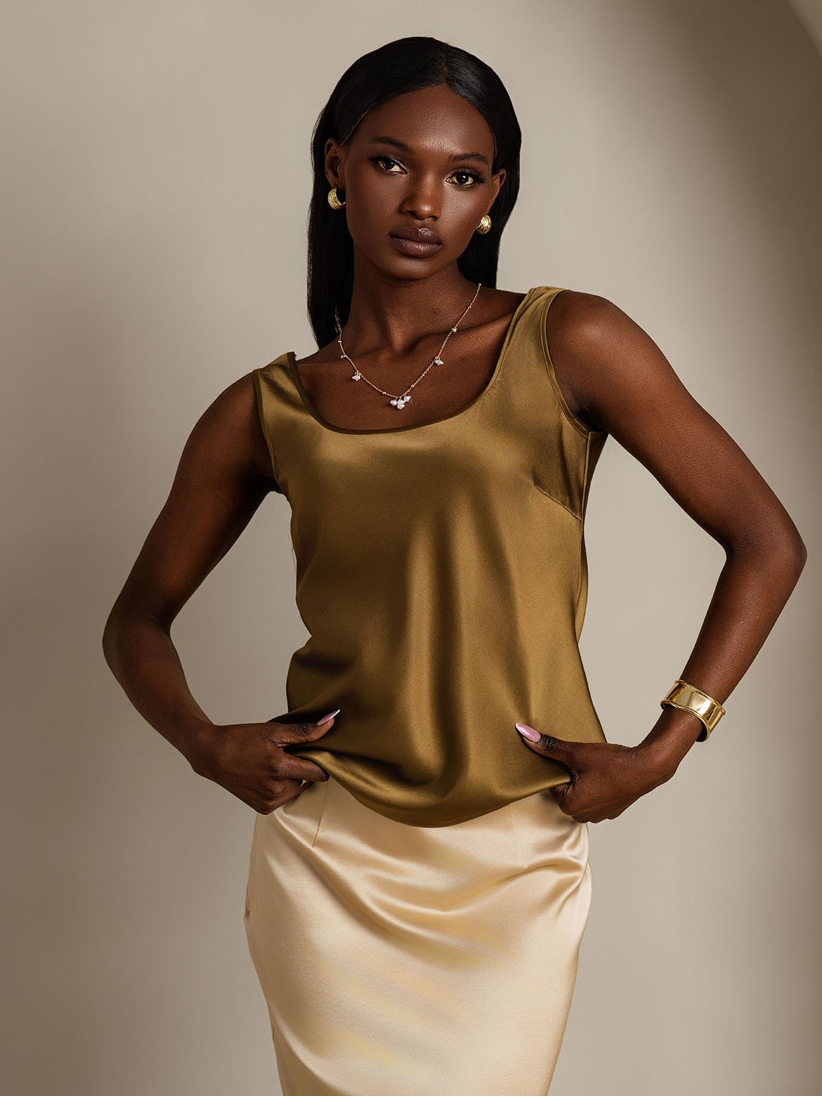 Rosstef 19Momme Silk Sleeveless U Neck Kadın Tank Top