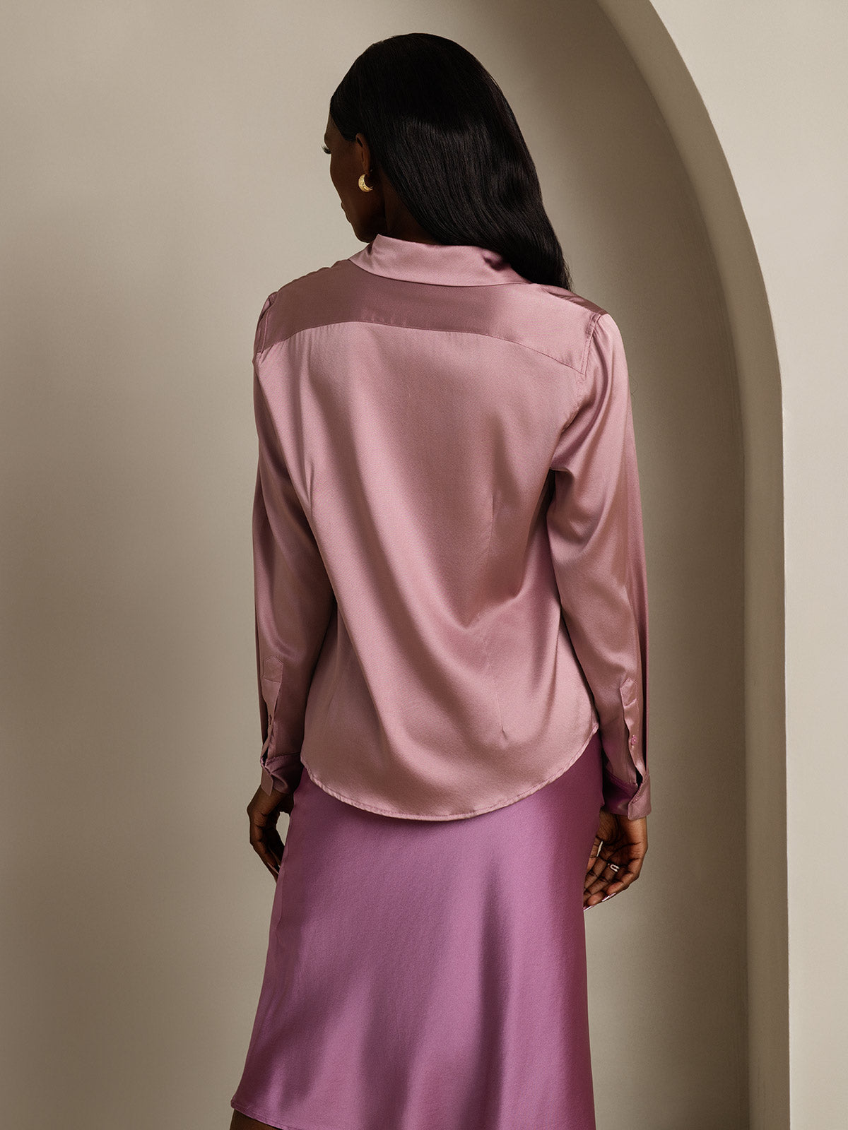 Rosstef 19Momme Silk Long Sleeve Lapel Collar Kadın Giyimi