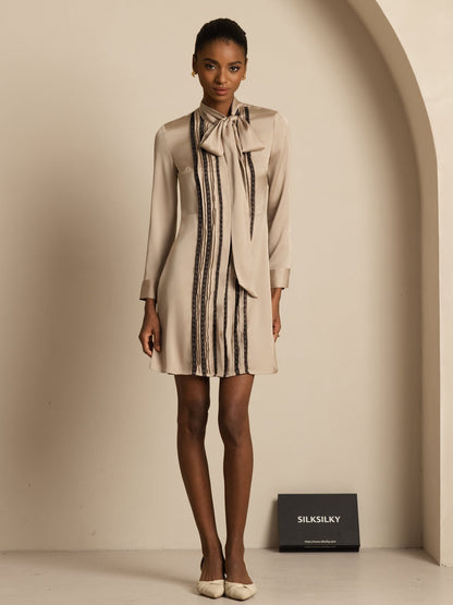 Rosstef 19Momme Stretch Silk Tie-Neck Short Shirt Dress