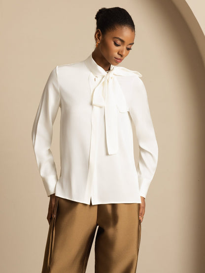 Rosstef 19Momme Silk Tie Neck Long Sleeve Blouse
