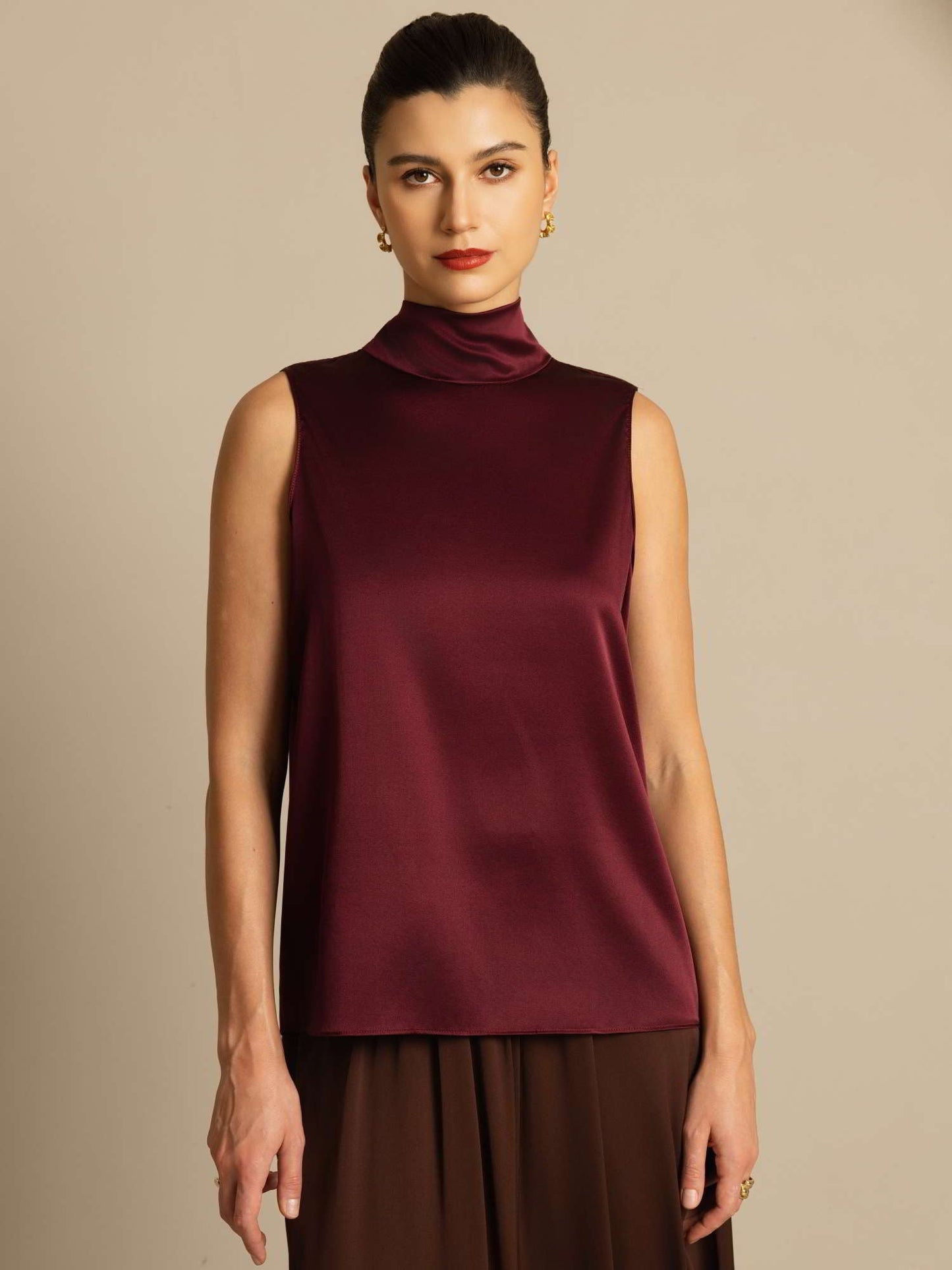 Rosstef 19Momme Silk Sleeveless Tie Neck Blouse - Güçlü ve Elegan Tişört