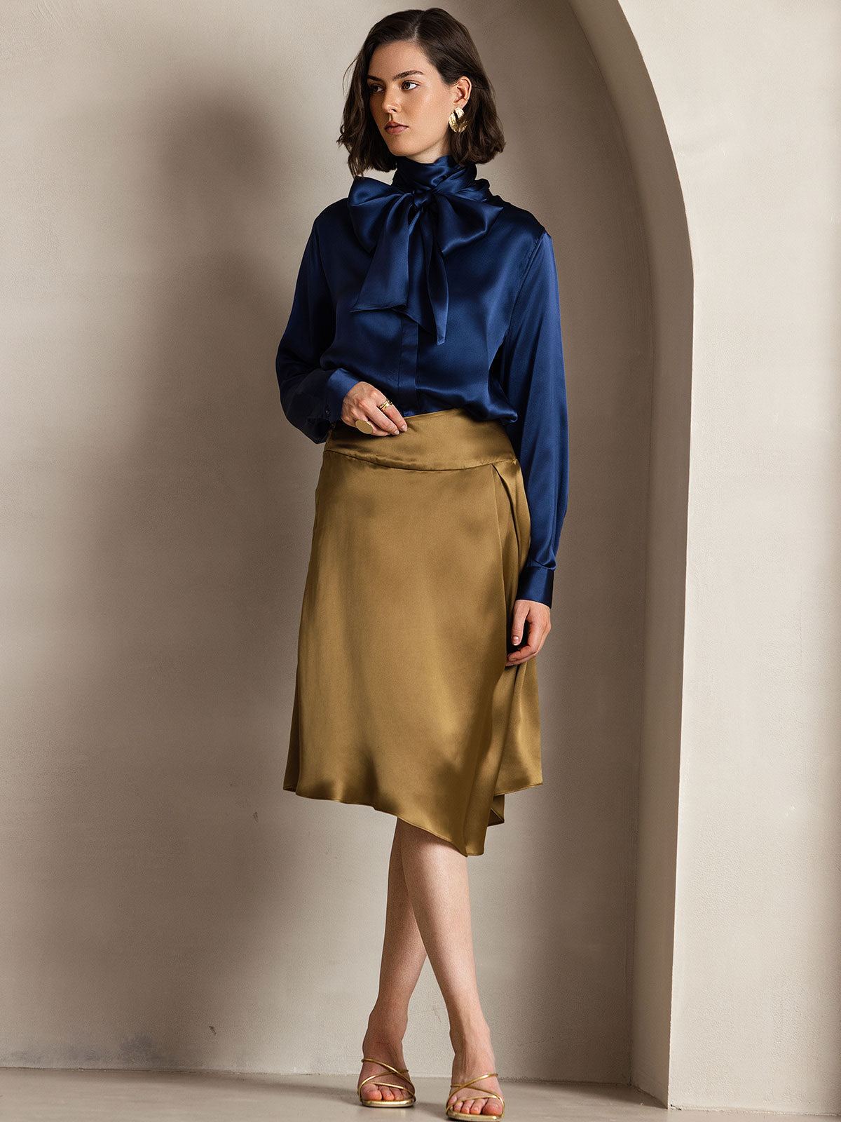 Rosstef 19Momme Silk Long Sleeve High Neck Blouse