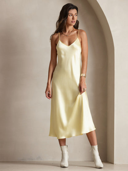 Rosstef 100% Mulberry Silk Spaghetti Strap Midi Long Dress