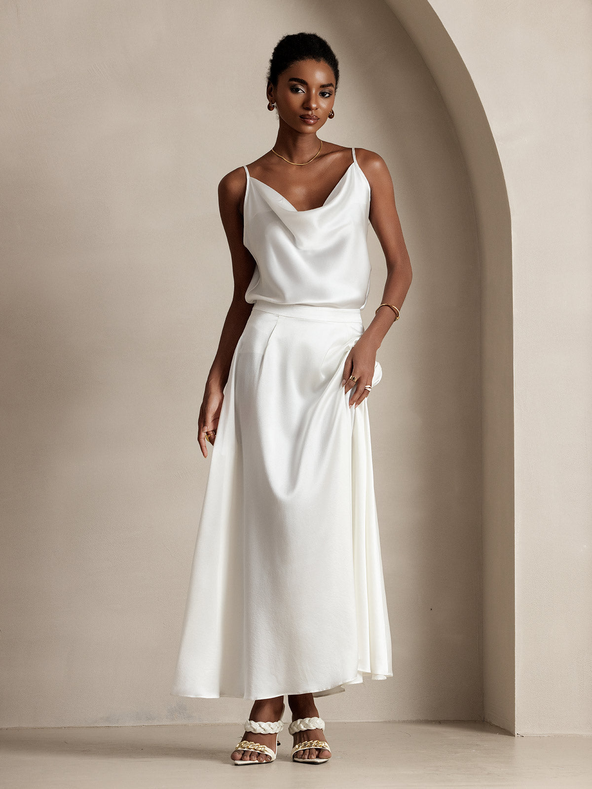 Rosstef 19Momme Silk A Line Maxi Skirt with Lining