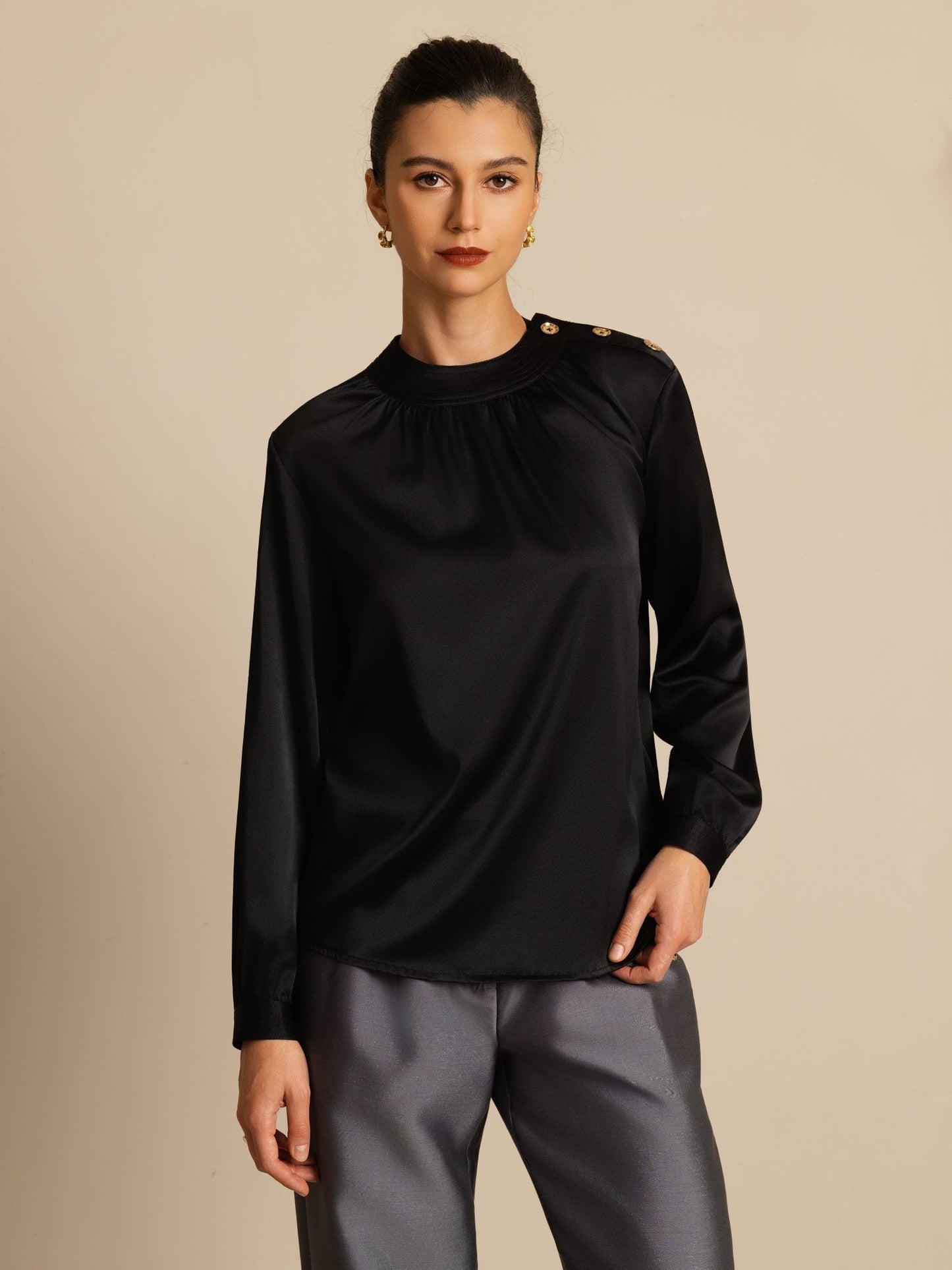 Rosstef 19Momme Silk Kadın Uzun Kollu Bluzu