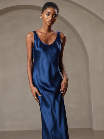 Rosstef 100% Mulberry Silk U Neck Midi Long Dress