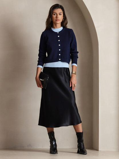 Rosstef 100% Mulberry Silk Spaghetti Strap V Neck Midi Dress