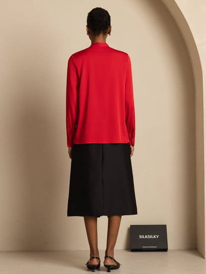 Rosstef 19Momme Silk Tie Neck Long Sleeve Blouse