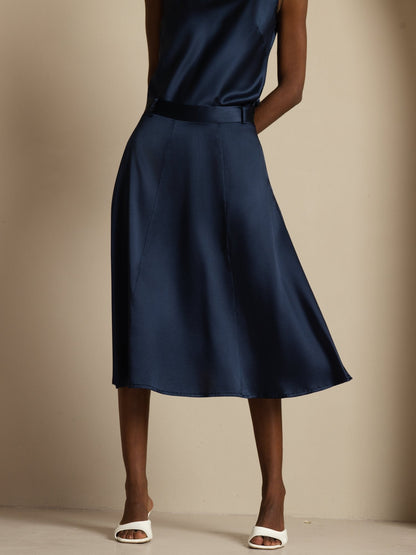 Rosstef Silk A-Line Midi Skirt with Pockets