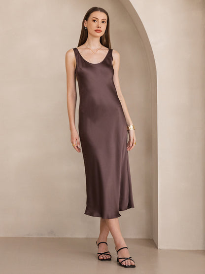 Rosstef 100% Mulberry Silk U Neck Midi Long Dress