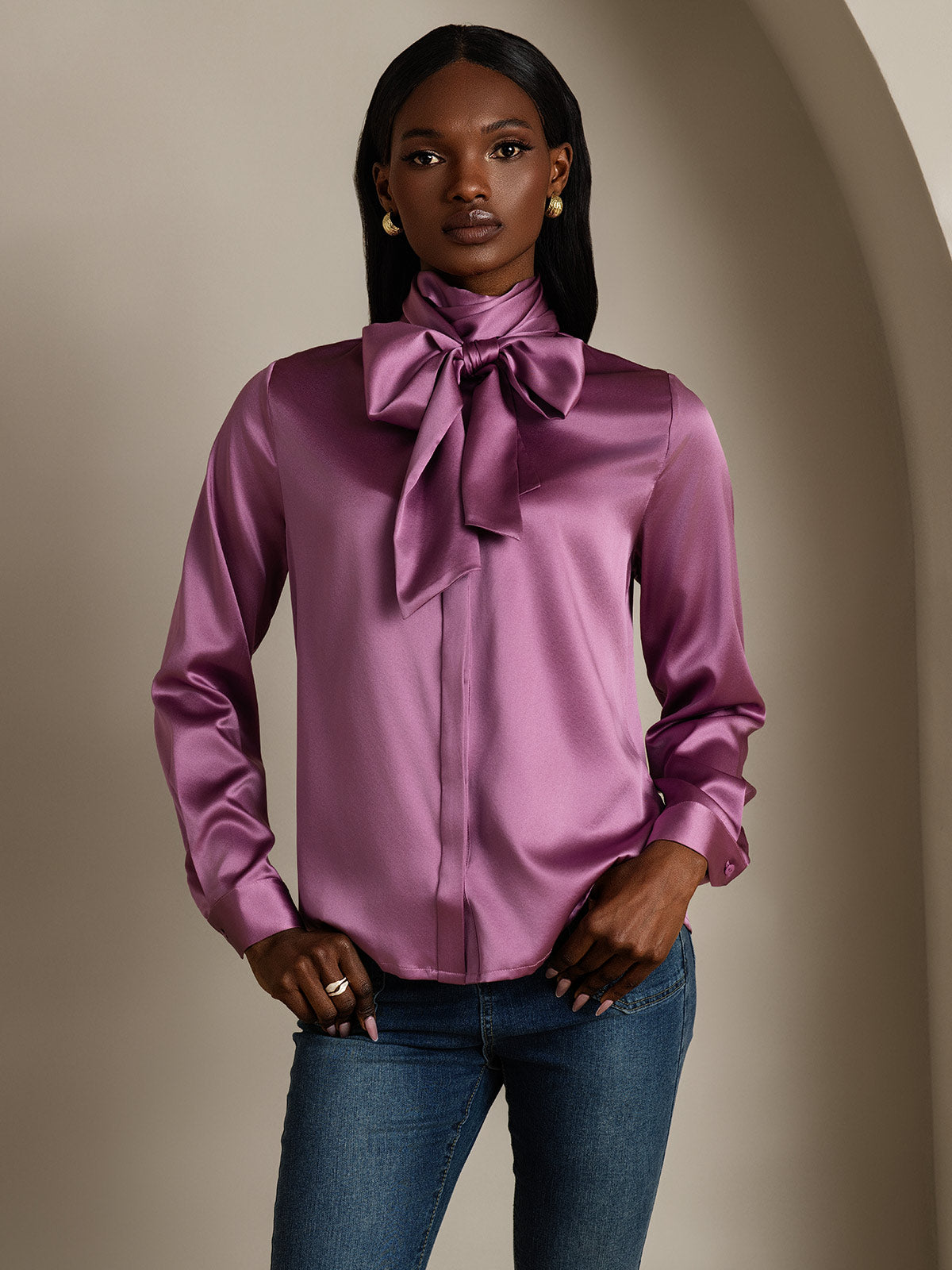 Rosstef 19Momme Silk Long Sleeve High Neck Blouse