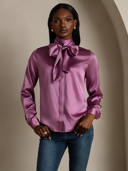 Rosstef 19Momme Silk Long Sleeve High Neck Blouse