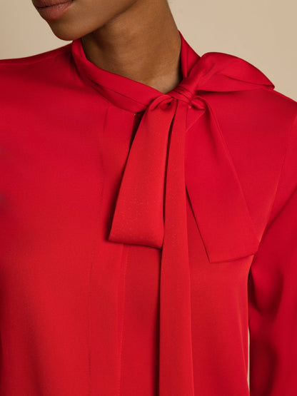 Rosstef 19Momme Silk Tie Neck Long Sleeve Blouse