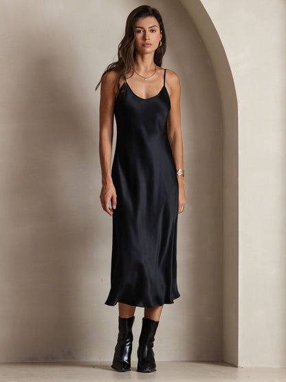 Rosstef 100% Mulberry Silk Spaghetti Strap Midi Long Dress