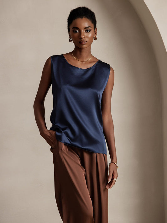 Rosstef 19Momme Silk Sleeveless Round Neck Women's Tank Top