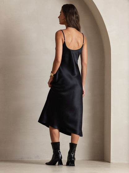 Rosstef 100% Mulberry Silk Spaghetti Strap Midi Long Dress