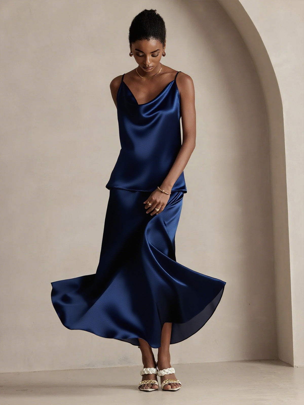 Rosstef 19Momme Silk A Line Maxi Skirt with Lining