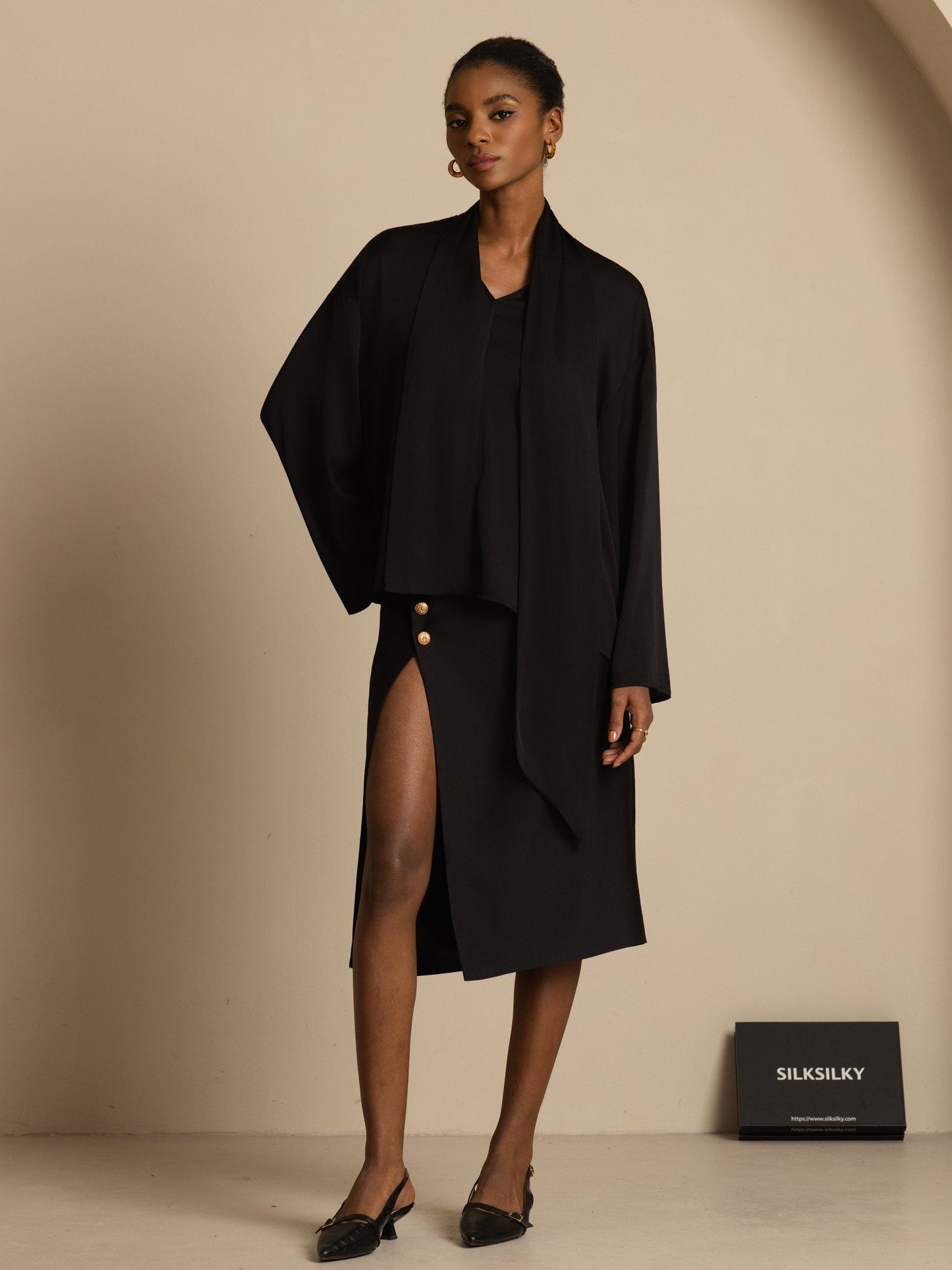 Rosstef 19Momme Stretch Silk Asimetrik V Çıkıntılı Bluz