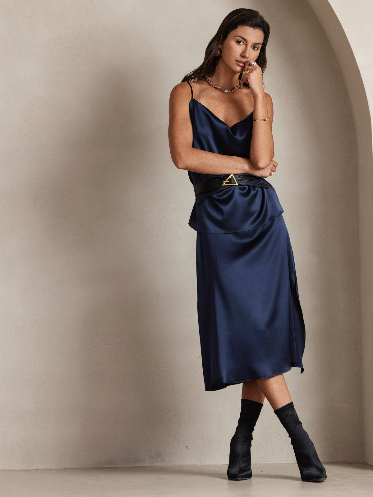 Rosstef 19Momme Silk Cowl Neck Camisole Top