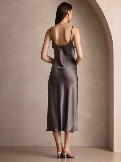 Rosstef 100% Mulberry Silk Spaghetti Strap Midi Long Dress