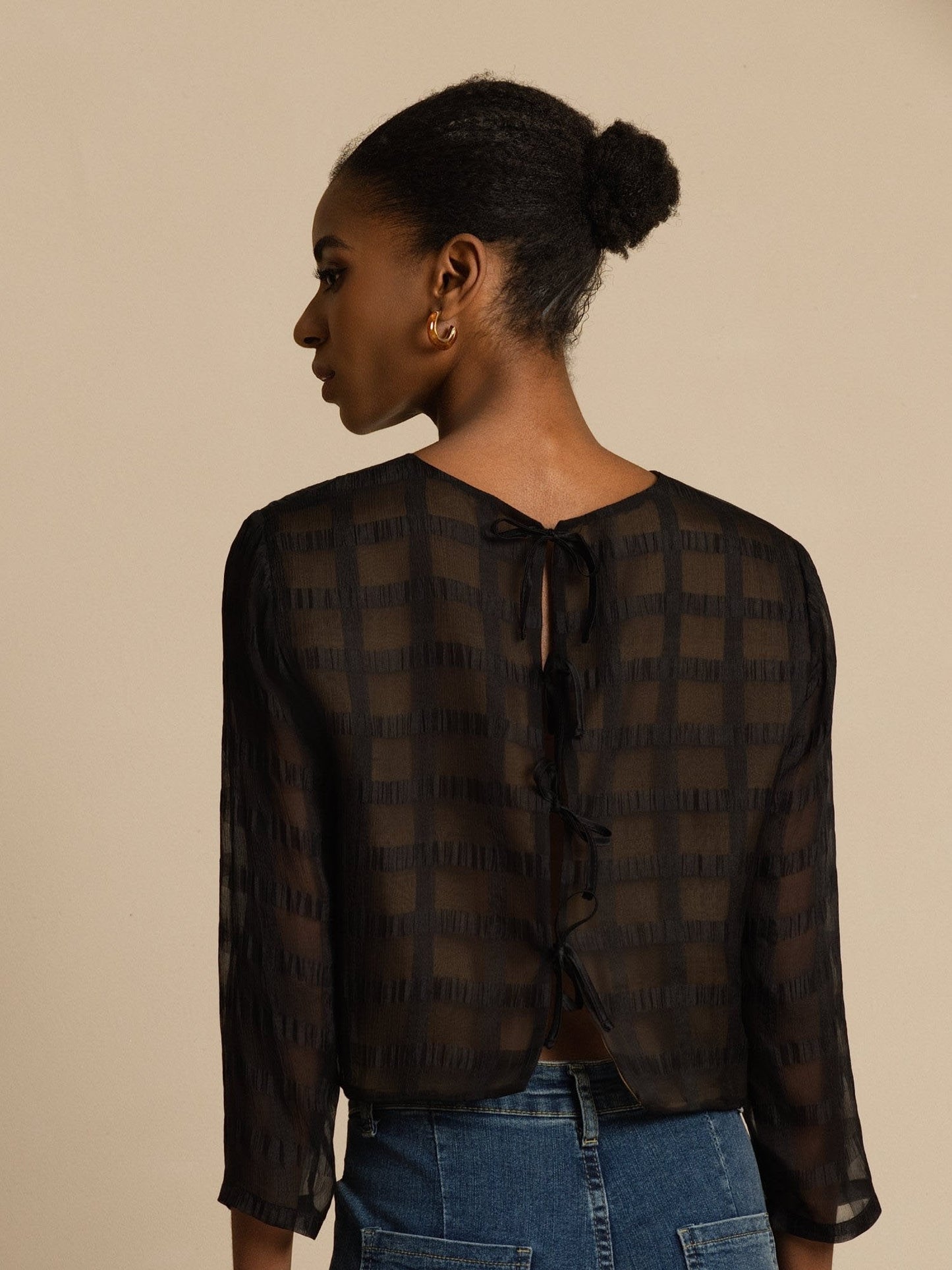 Rosstef Pure Silk Grid Crop Blouse