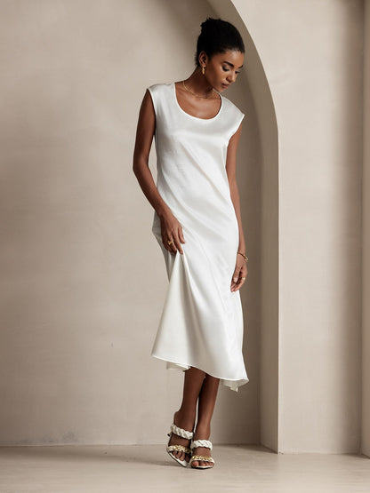 Rosstef 19Momme Silk Cap Sleeve Round Neck Midi Dress
