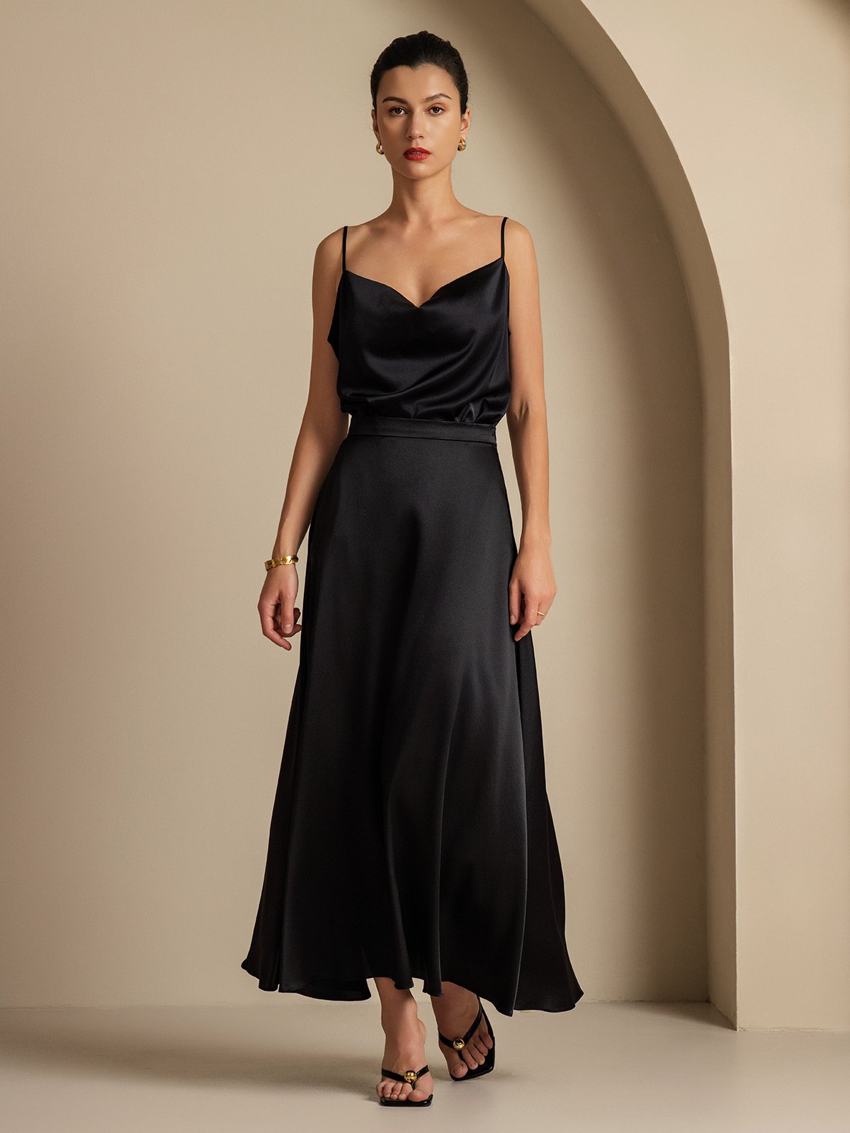 Rosstef 19Momme Silk A Line Maxi Skirt with Lining