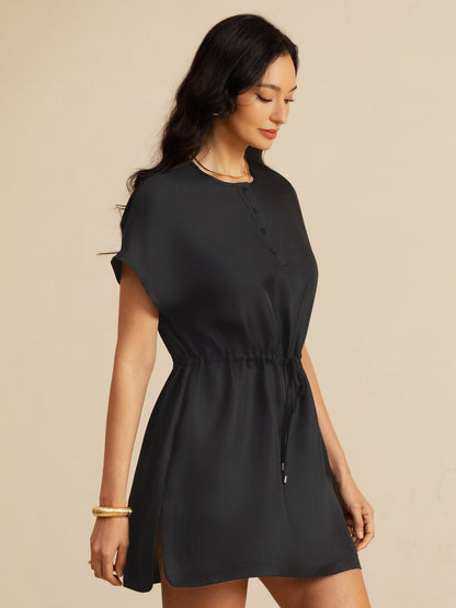 Rosstef Pure Silk Henley Neck Cap Sleeve Short Dress