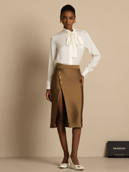 Rosstef 19Momme Silk Tie Neck Long Sleeve Blouse