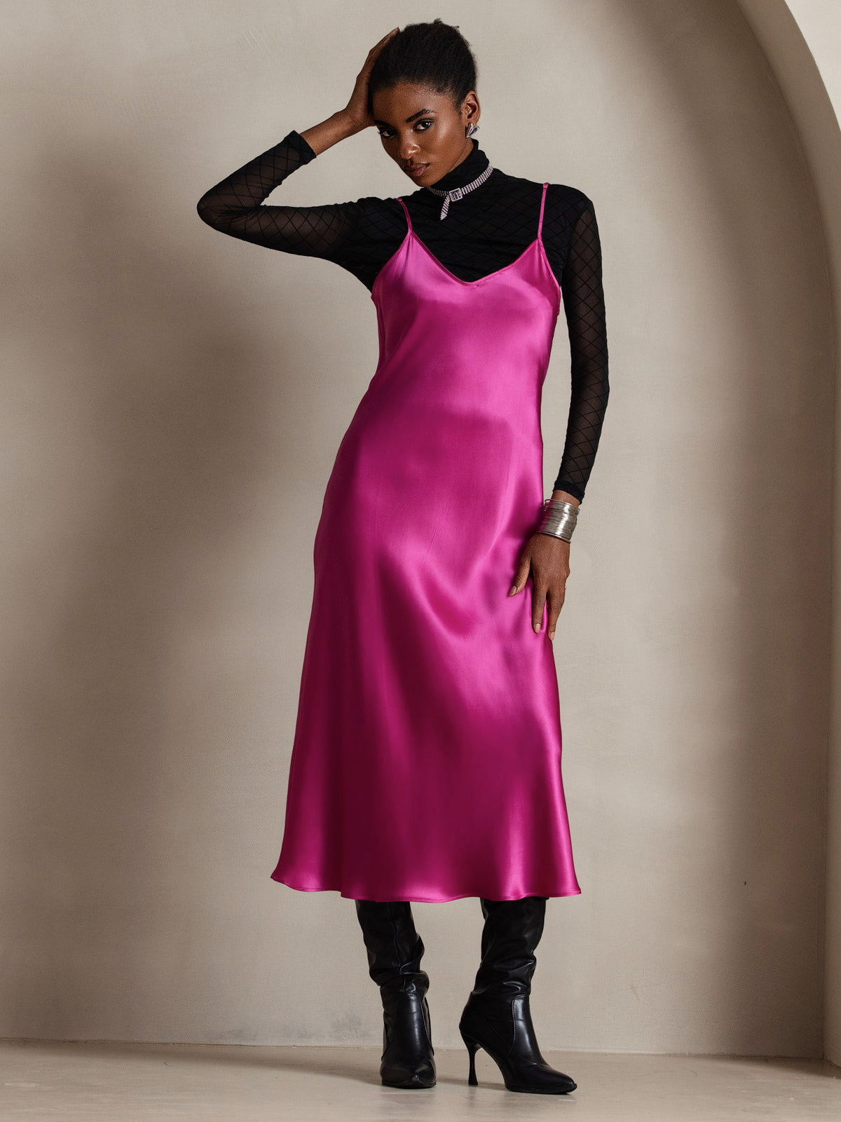Rosstef 100% Mulberry Silk Spaghetti Strap Midi Long Dress
