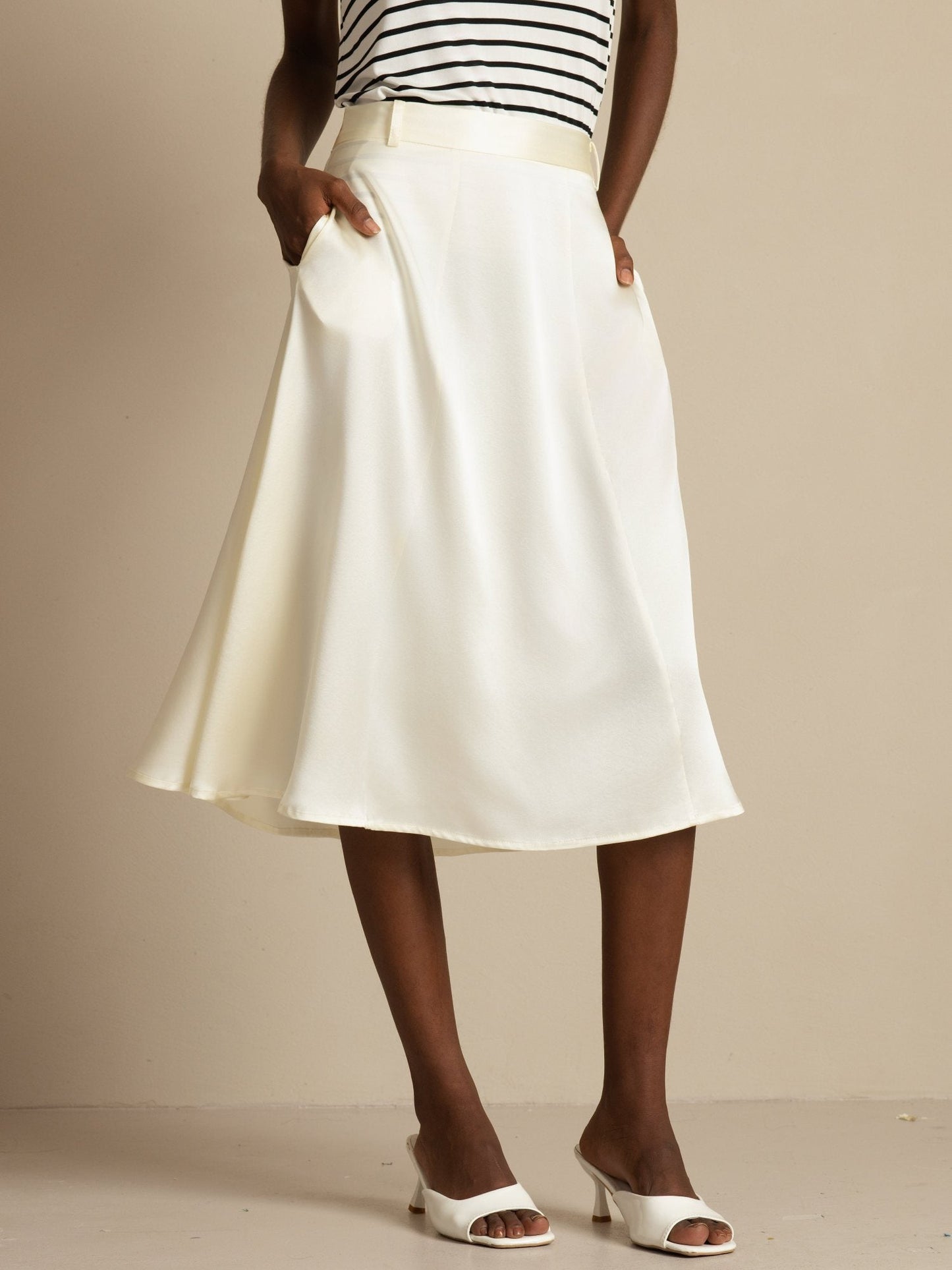 Rosstef Silk A-Line Midi Skirt with Pockets