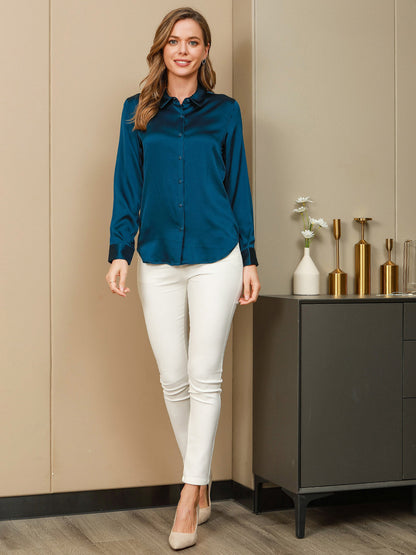 Rosstef 19Momme Silk Long Sleeve Lapel Collar Kadın Giyimi