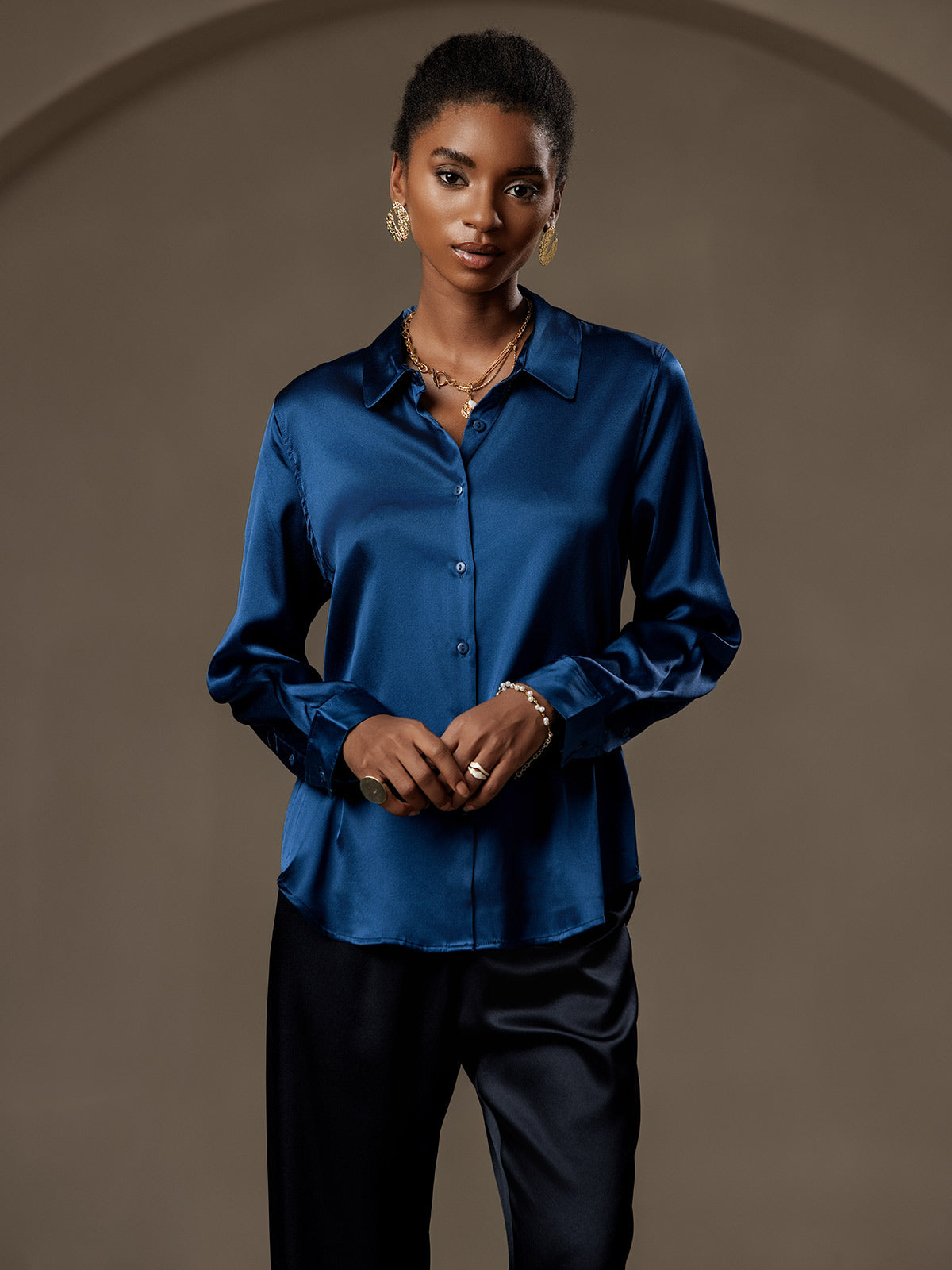 Rosstef 19Momme Kumaş Uzun Cep Long Sleeve Kadın Bluzu