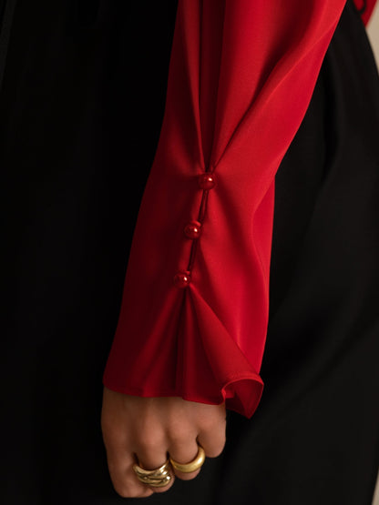 Rosstef 19Momme Stretch Silk V Neck Long Sleeve Blouse
